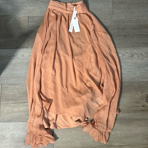 NWT! By Anthropologie Long-Sleeve High-Neck Sheer Blouse - Size XL ☀️ - Picture 6 of 8